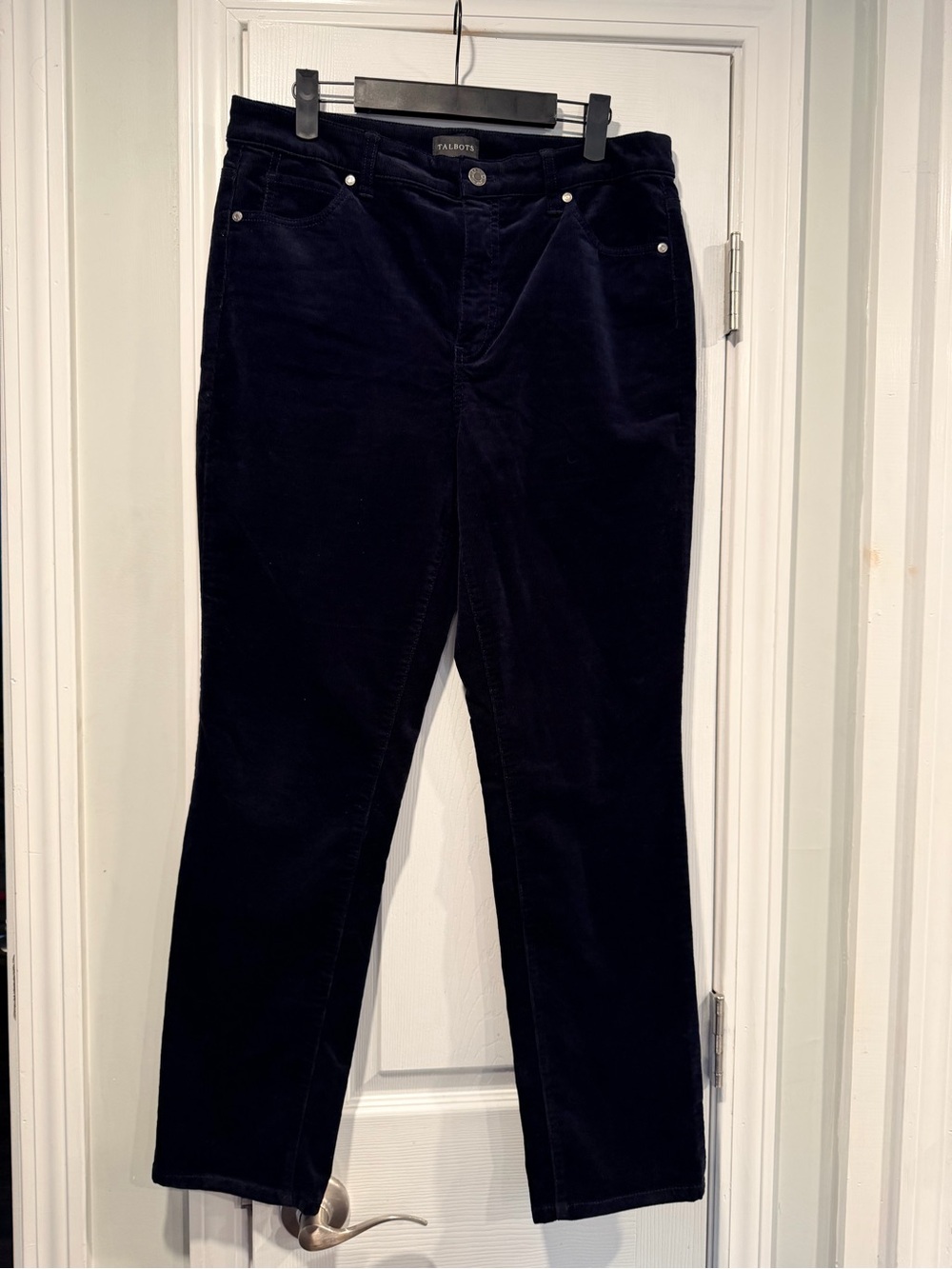 Talbots Size 10P Corduroy Straight Leg Pants Navy Blue Stretch Mid Rise